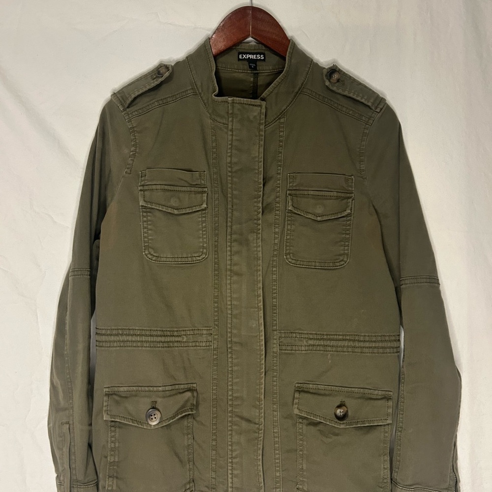 Express Olive Green Fitted Utility Jacket